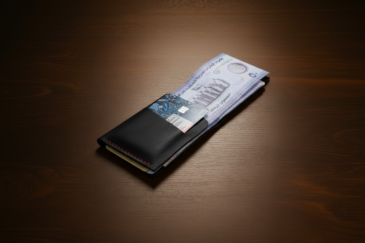 Eclipse Noir Double Fold | handcrafted Leather Wallet | Bazaro.ae