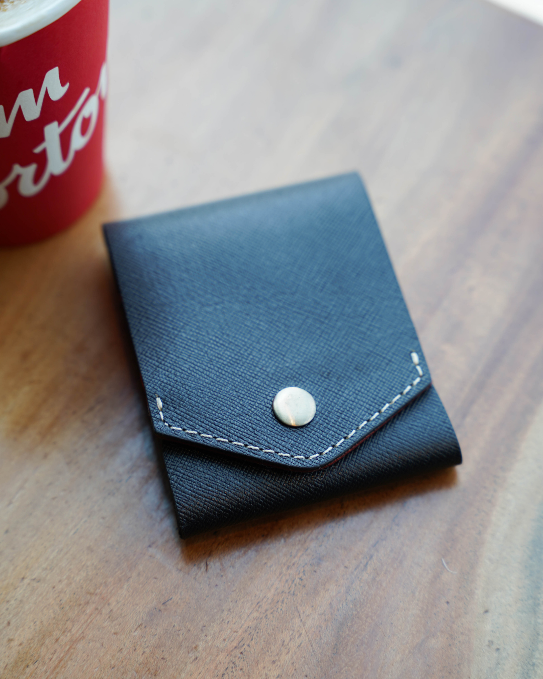 Velvet Sin | Handcrafted Genuine Black & Red Leather Wallet with free leather keychain | slim & compact design