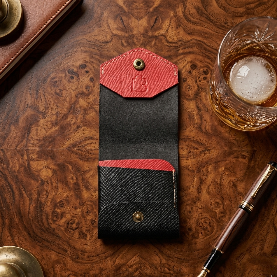 Velvet Sin | Handcrafted Genuine Black & Red Leather Wallet with free leather keychain | slim & compact design
