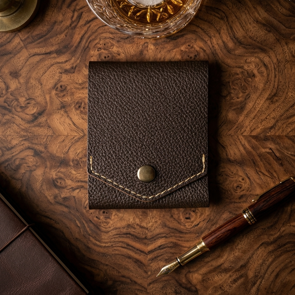 Cigar Reserve | Handcrafted Genuine Dark Brown Leather Wallet with free leather keychain | slim & compact design