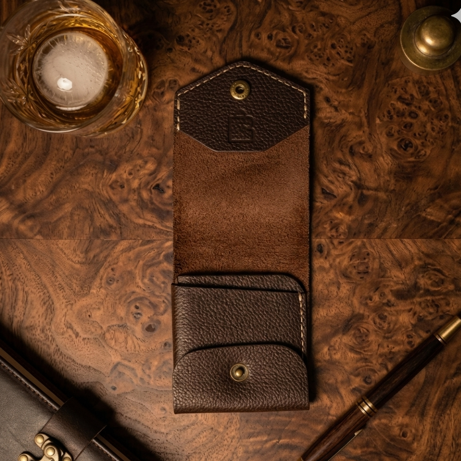 Cigar Reserve | Handcrafted Genuine Dark Brown Leather Wallet with free leather keychain | slim & compact design