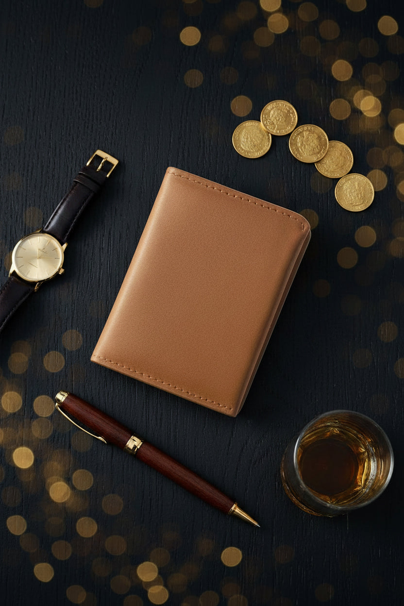 Golden Dune Card Holder | Magnetic Leather Card | Hand Made Leather Card Holder