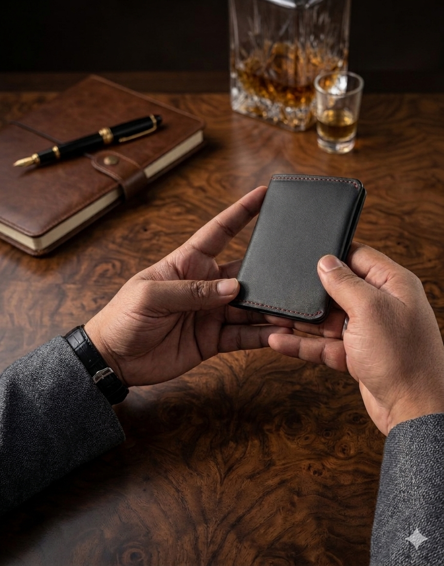 Golden Dune Card Holder | Magnetic Leather Card | Hand Made Leather Card Holder