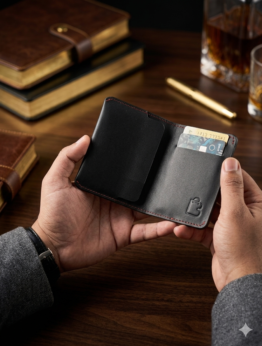 Golden Dune Card Holder | Magnetic Leather Card | Hand Made Leather Card Holder