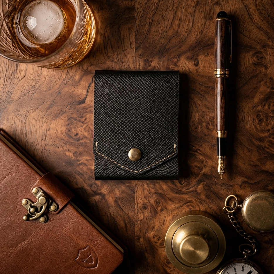 Velvet Sin | Handcrafted Genuine Black & Red Leather Wallet with free leather keychain | slim & compact design