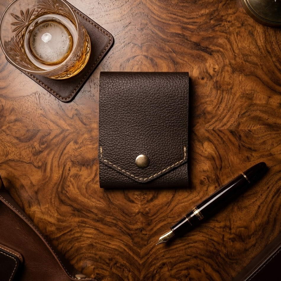Cigar Reserve | Handcrafted Genuine Dark Brown Leather Wallet with free leather keychain | slim & compact design