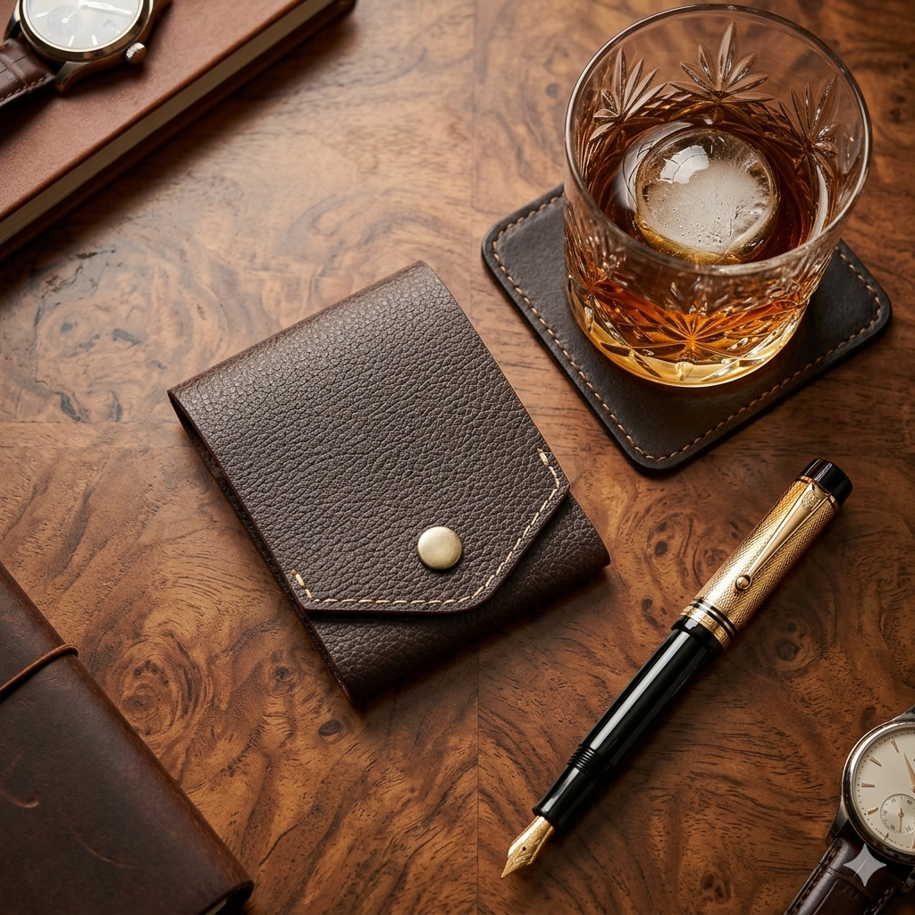 Cigar Reserve | Handcrafted Genuine Dark Brown Leather Wallet with free leather keychain | slim & compact design