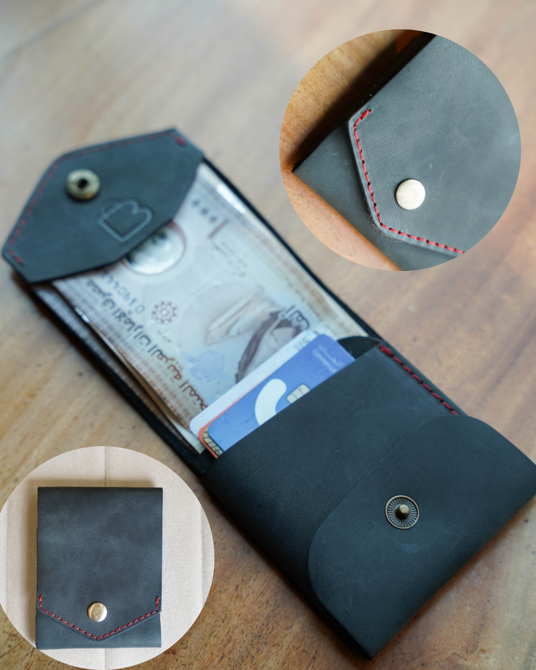 Phantom Noir | Handcrafted Genuine Matte Black Leather Wallet with free leather keychain | slim & compact design